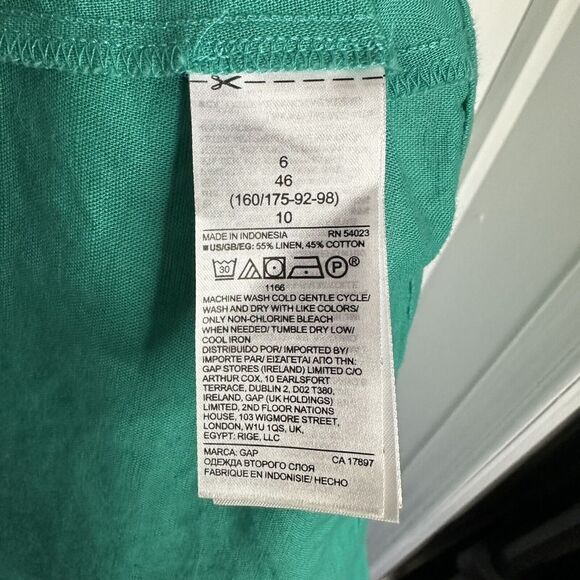 Gap Womens Size 6 Turquoise Linen Cotton Wrap Midi Dress Short Sleeve New - Picture 7 of 10